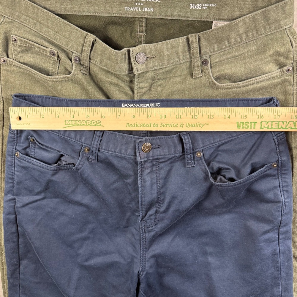 Banana Republic Travel Jean Lot Mens 34x32 Athletic Slim Fit Navy Green Gray 3pk - Picture 7 of 16